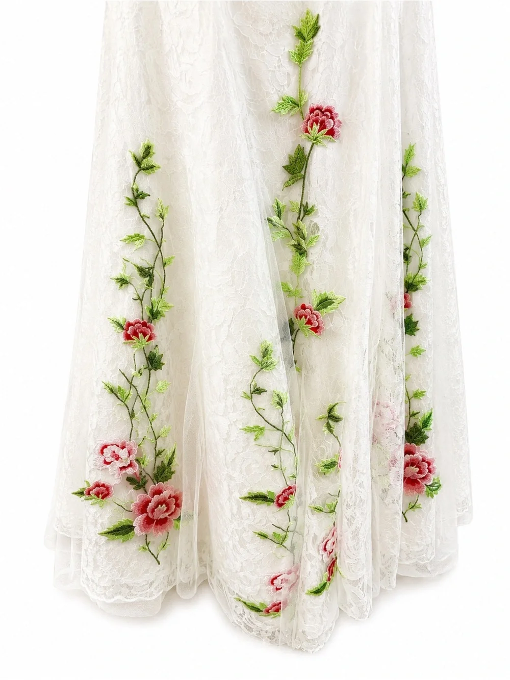 Sherri Hill 50199 White Lace Dress with Pink & Green Floral Embroidery - Picture 3 of 3